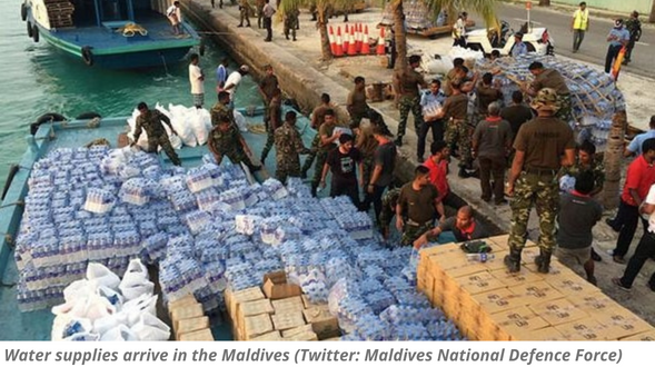 Water supplies arrive in the Maldives Twitter Maldives National Defence Force