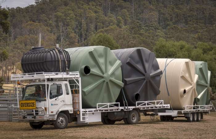 Orion Australia Rainwater and Bloo Septic tank loaded on truck for delivery