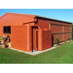 2000 and 1000 Ltr Corrugated Slimline Tanks next to shed